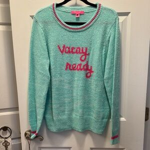 Lilly Pulitzer Mint Crewneck Sweater with Pink Script